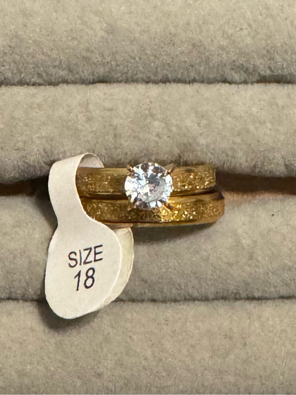 Gold-Tone Solitaire Engagement Ring with Clear Stone stainless Women Jewelry